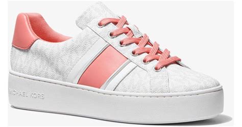 michael michael kors poppy leather and logo stripe sneaker|mk poppy logo sneakers.